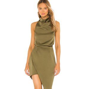 Revolve Elliatt Camo Asymmetrical Satin Cocktail Dress Green in Size Medium